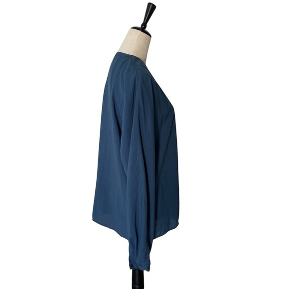 COS long sleeve lightweight rayon blend round neck button front teal tunic top 8 - Picture 4 of 13